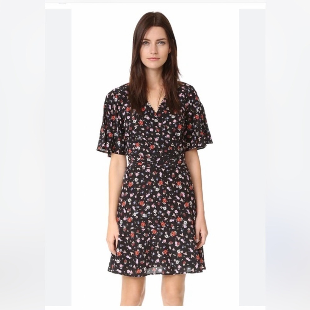 The Kooples Mixed Flower Print 100 % Silk Midi Dress Sz M